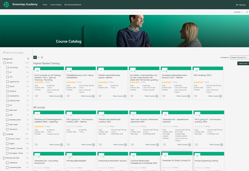 Greenstep Learn365 learning management system course catalogue